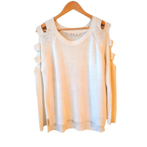 RD Style Cold Shoulder white Sweater women’s L large - Picture 2 of 2